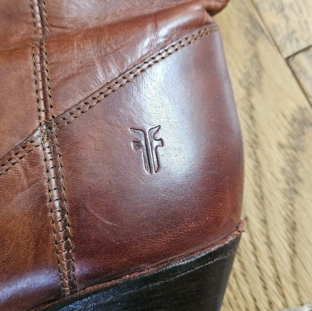 Frye Jackie Button Tall Boots 7.5 Cognac Brown Leather Western Riding - Picture 5 of 14